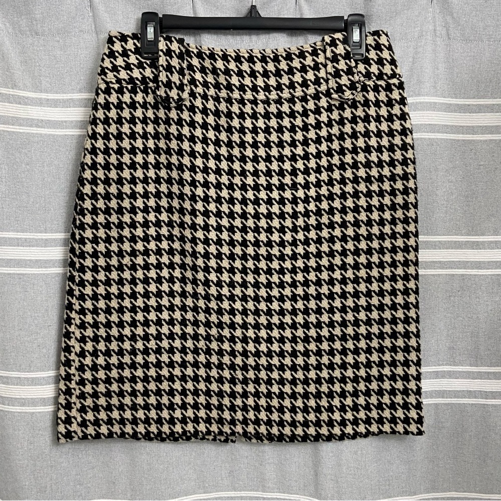 SHARAGON / Black/Cream Houndstooth Wool Blend Above the Knee Skirt Size 6
